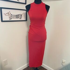 SHEIN Red Bodycon Midi Dress Mock Neck Sleeveless